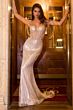 LaDivine CD767 Beaded Plunging Neck Lace-Up Back Dress