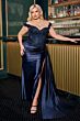 Ladivine CD803 Side Slit Off-The-Shoulder Satin Dress