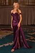 Ladivine CD803 Side Slit Off-The-Shoulder Satin Dress