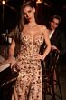 Ladivine CM382 Floral Beaded Plunging Neck Side Slit Dress