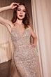 Ladivine CZ0028 Plunging Neck Tulle Overskirt Beaded Dress