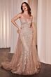 Ladivine CZ0028 Plunging Neck Tulle Overskirt Beaded Dress