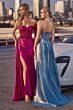 LaDivine J884 Side Streamer Strapless Satin Dress