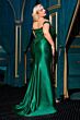 LaDivine CDS537C Beaded Lace Bodice Satin Skirt Dress