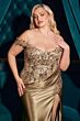 LaDivine CDS537C Beaded Lace Bodice Satin Skirt Dress