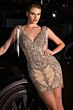 LaDivine CR878 Scallop Hem Fringe Sleeve Beaded Dress