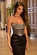 Ladivine C161 Beaded Strapless Bodice Draped Skirt Dress
