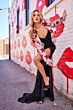 Colette CL5119 High Slit Floral Velvet Dress