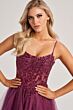 Colette CL8240 Scoop Neckline Slit Skirt Lace-Up Dress