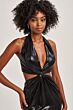 Colette CL8505 Cutout Waist Plunging Halter Metallic Dress
