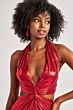 Colette CL8505 Cutout Waist Plunging Halter Metallic Dress