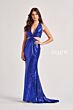 Colette CL8505 Cutout Waist Plunging Halter Metallic Dress