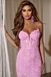 Jovani D5009 Long Train Shimmer Lace Corset Dress