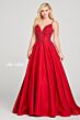 Ellie Wilde EW121005 Beaded Plunging Neck Lace-Up Back Dress