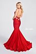 Ellie Wilde EW122001 Cutout Back Strappy V-Neck Beaded Dress