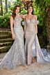 Ellie Wilde EW36027 Long Cape Strappy Embellished Dress
