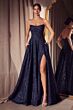 Amoris by LaDivine T701 Strapless Draped Bodice Glitter A-Line Dress