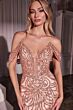 LaDivine CC0689 Plunging Neck Off-The-Shoulder Embellished Dress