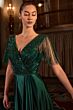 LaDivine CC447 Beaded Bodice Illusion Sleeve A-Line Dress