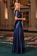 LaDivine CC447 Beaded Bodice Illusion Sleeve A-Line Dress