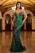 LaDivine CC6018 Lace-Up Back Plunging Neck Dress