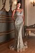 LaDivine CD992 Sheer Bodice Embroidered Dress