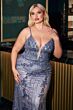 Ladivine CC0389C Beaded Lace V-Neck Plus Size Dress