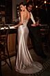 Ladivine CC467 Scoop Neck Beaded Bodice Satin Skirt Dress