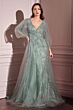 Ladivine CD0102 Bishop Sleeves Plunging Neck Dress