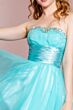 Elizabeth K GS1052 Ruched Waist Embellished Neckline Dress