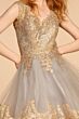 Elizabeth K GS2403 Metallic Embroidery V-Neck Dress
