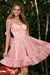 Elizabeth K GS3854 Off The Shoulder Ruffle Hem Lace-Up Dress