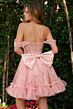 Elizabeth K GS3854 Off The Shoulder Ruffle Hem Lace-Up Dress