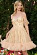 Elizabeth K GS3854 Off The Shoulder Ruffle Hem Lace-Up Dress