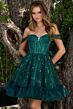Elizabeth K GS3854 Off The Shoulder Ruffle Hem Lace-Up Dress