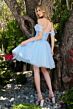 Elizabeth K GS3859 Off The Shoulder Full Skirt Lace-Up Dress