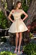 Elizabeth K GS3859 Off The Shoulder Full Skirt Lace-Up Dress