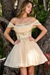 Elizabeth K GS3859 Off The Shoulder Full Skirt Lace-Up Dress