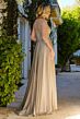 Elizabeth K GL3572 A-Line Sheer Sleeve Beaded Bodice Dress