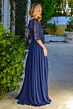 Elizabeth K GL3573 Sheer Sleeve Beaded Bodice Embroidery A-Line Dress