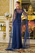 GLS by Gloria GL3784 Cape Sleeve High Slit Navy Blue Dress