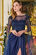 GLS by Gloria GL3784 Cape Sleeve High Slit Navy Blue Dress