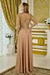 GLS by Gloria GL3796 Illusion Three-Quarter Sleeve Gold Dress
