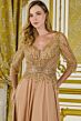 GLS by Gloria GL3796 Illusion Three-Quarter Sleeve Gold Dress