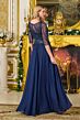 GLS by Gloria GL3796 Illusion Three-Quarter Sleeve Gold Dress