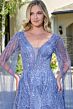 GLS by Gloria GL3833 Smoky Blue Embellished V-Neckline Dress