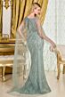 GLS by Gloria GL3835 Gray Blue V-Neckline with Cape Dress
