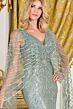GLS by Gloria GL3835 Gray Blue V-Neckline with Cape Dress