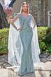 GLS by Gloria GL3835 Gray Blue V-Neckline with Cape Dress