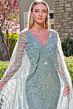 GLS by Gloria GL3835 Gray Blue V-Neckline with Cape Dress